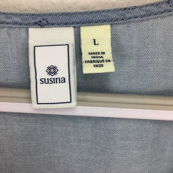 Susina L V-Neck Stripe Chambray Romper RK407723MI - Picture 8 of 14